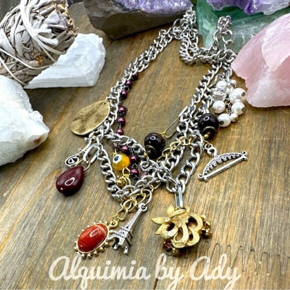 Colorful layered multi charms necklace - Picture 1 of 3